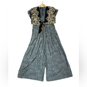 Vintage 90s St Tropez West Womens Wide Leg Jumpsuit Dress Beaded Fringe Size 6